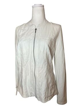 Women’s White Zip-Front Linen Cotton Blend Jacket